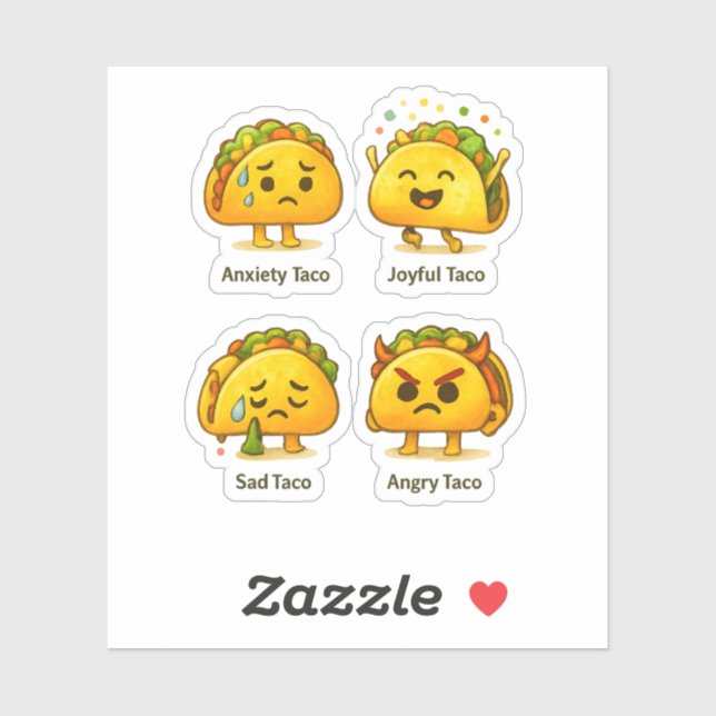 The Four Moods of Tacos Funny Vinyl Sticker Sheet (Feuille)
