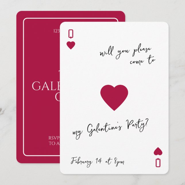 The Galentines Club Queen Of Hearts Invitation (Devant / Derrière)