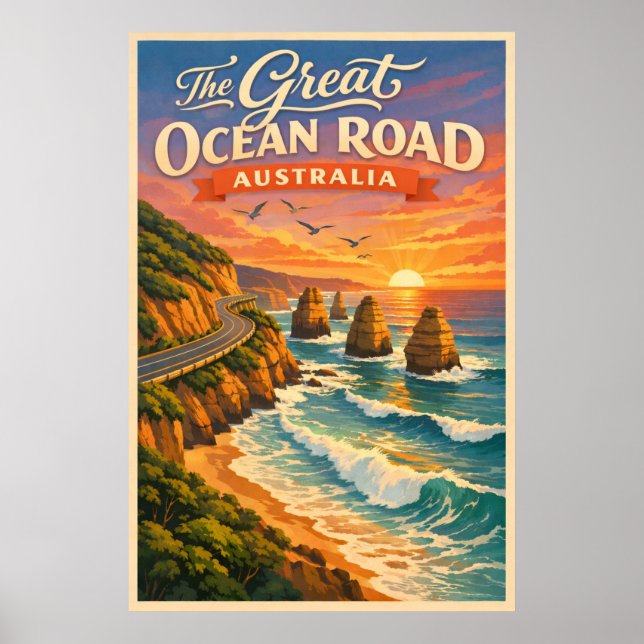 The Great Ocean Road Australia - Vintage Poster (Devant)