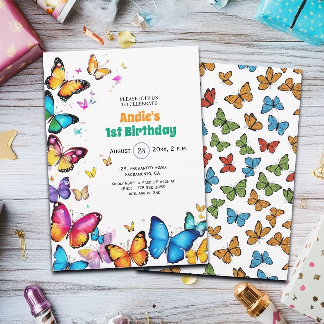 The Joy of Butterflies 1st Birthday Invitation (Créateur téléchargé)