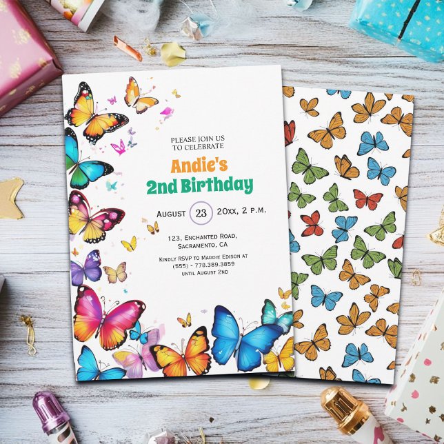 The Joy of Butterflies 2nd Birthday Invitation (Créateur téléchargé)