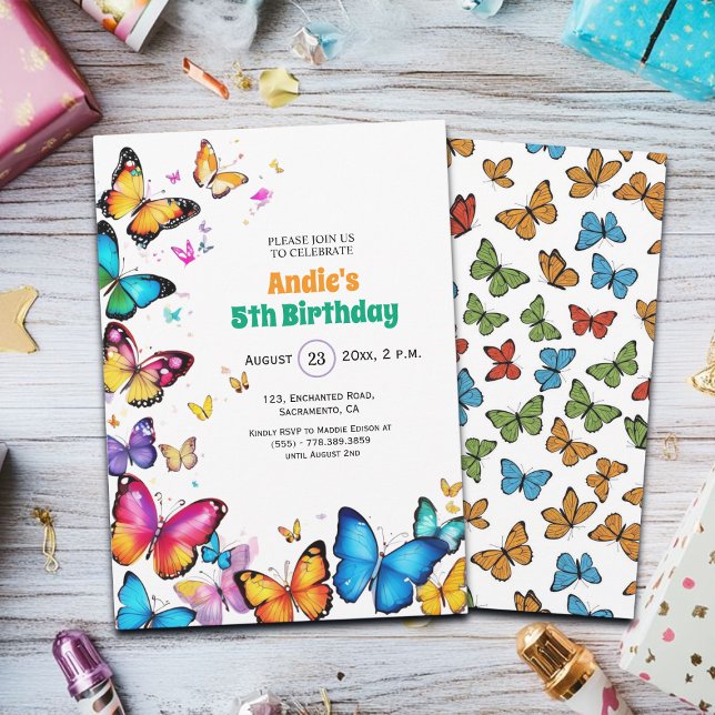 The Joy of Butterflies 5th Birthday Invitation (Créateur téléchargé)