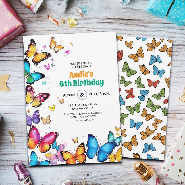 The Joy of Butterflies 6th Birthday Invitation (Créateur téléchargé)