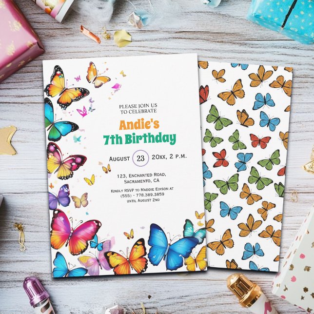 The Joy of Butterflies 7th Birthday Invitation (Créateur téléchargé)