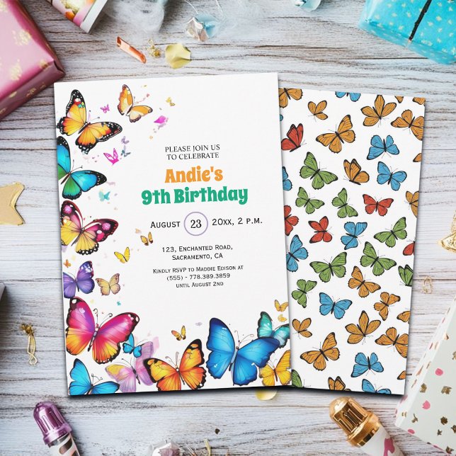 The Joy of Butterflies 9th Birthday Invitation (Créateur téléchargé)