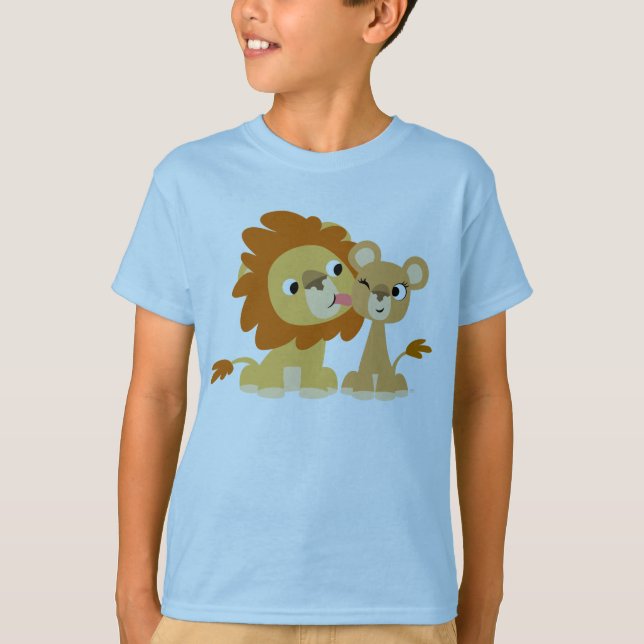 The Kiss : Joli T-shirt Cartoon Lion Couple Kids (Devant)