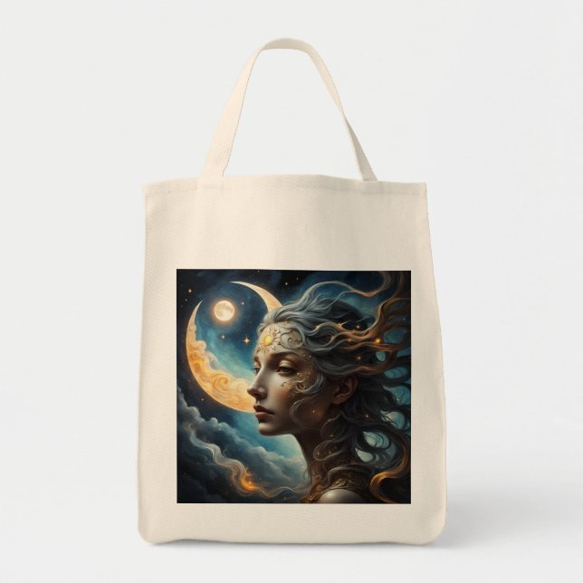 "The Lunar Oracle"-Celestial Moon Goddess Tote Bag (Devant)