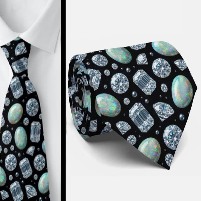 The Luxury Man | Cravate noire à diamants et opale (Créateur téléchargé)