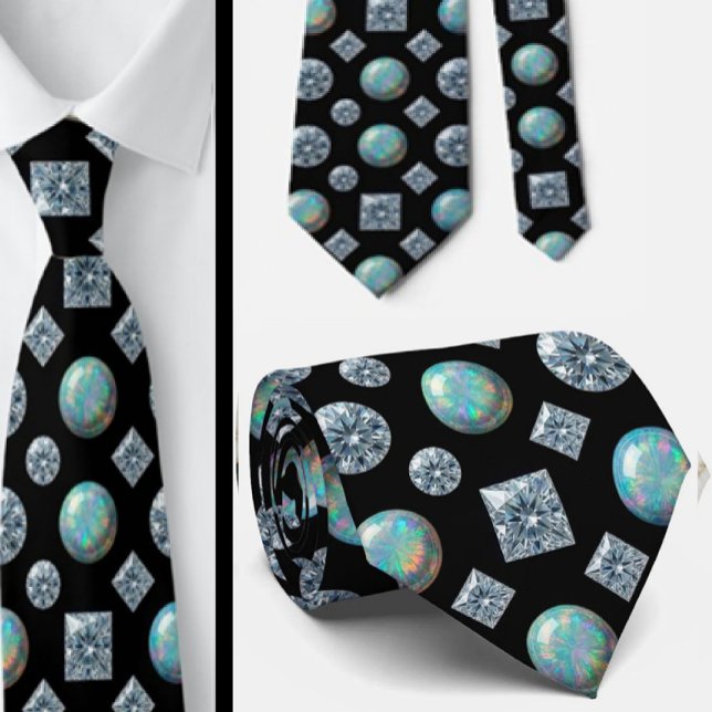 The Luxury Man | Cravate noire à diamants et opale (Créateur téléchargé)