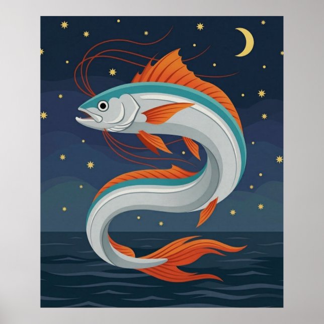 The Oarfish Tarot Card Poster with Crescent Moon a (Devant)