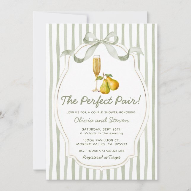 The Perfect Pair Couples Shower Pear Invitation (Devant)