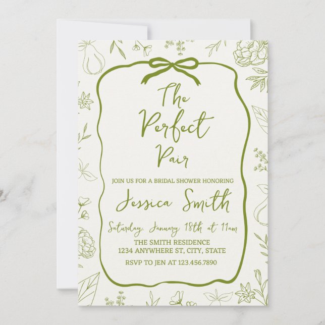 The Perfect Pair Green Bridal Shower Invitation (Devant)