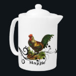 Thé Pot Tea Pot Personnalisé Rooster<br><div class="desc">Parfait pour une cuisine de campagne,  ce thé blanc coq est personnalisé avec votre prénom.</div>