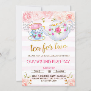 Thé pour deux filles invitation de deuxième annive