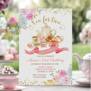 Thé pour deux fleurs roses Invitation fête d'anniv