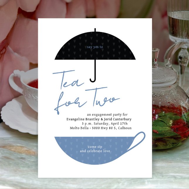 Thé pour deux tea bleu moderne Dusty Invitation (Créateur téléchargé)