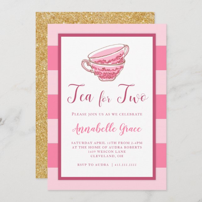 Thé pour invitation d'anniversaire de deux roses (Devant / Derrière)