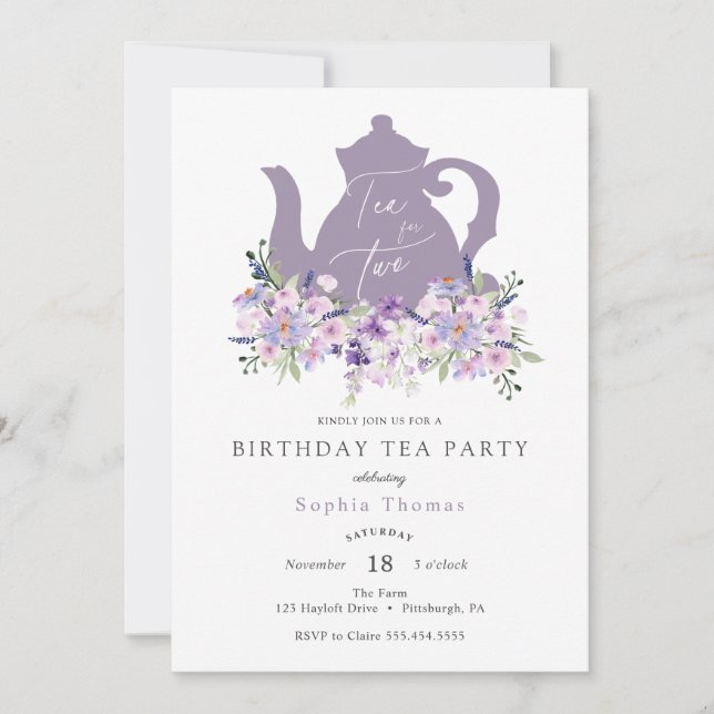 Thé pourpre pour deux invitations d'anniversaire (Devant)