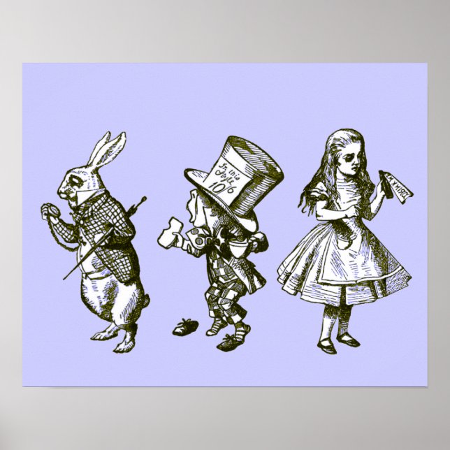 The Rabbit, the Hatter & Alice in Blue Tint Poster (Devant)