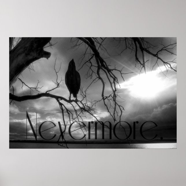 The Raven Poster - Nevermore Sunbeams Tree B&W (Devant)