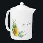 Thé rustique avec tournesol et Eucalyptus<br><div class="desc">Théière rustique avec tournesol et Eucalyptus. Un style romantique avec des tournesols jaunes,  des eucalyptus et de la verdure comblera votre maison avec du soleil et une bonne humeur. Thé rustique pour une maison heureuse.</div>