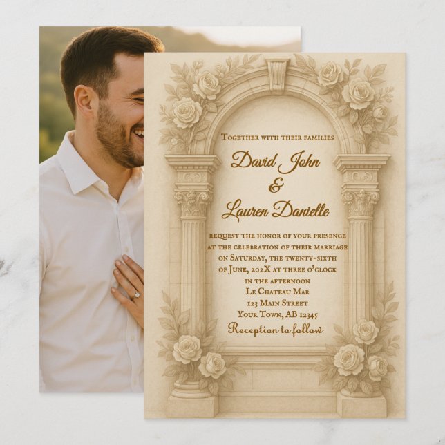 The Sculpted Vow Photo Wedding Invitation (Devant / Derrière)