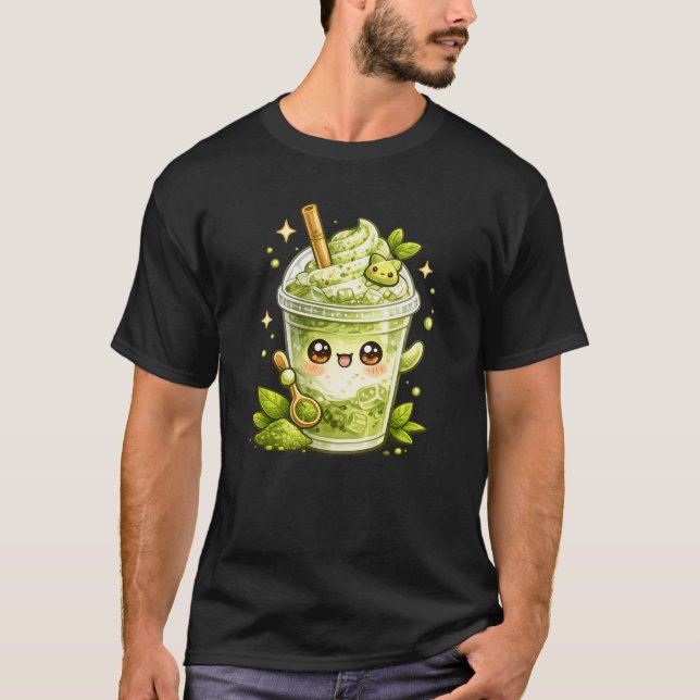 Thé vert Matcha glacé Latte Kawaii T-Shirt (Devant)