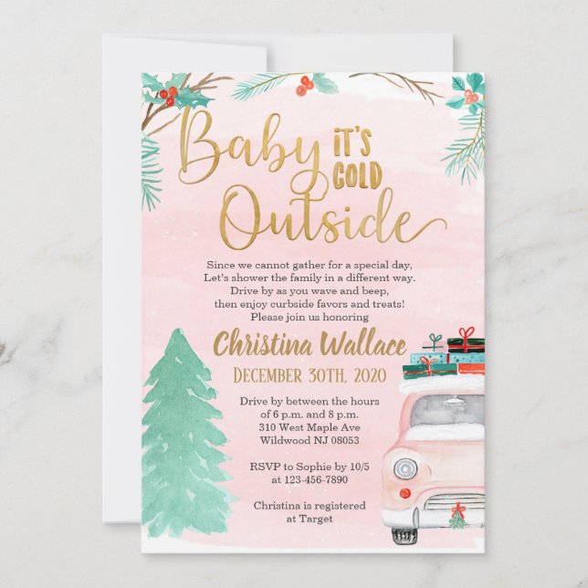 The Winter Drive By Baby Shower Invitations for Gi (Devant)