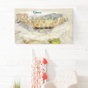 Théâtre antique d'Athènes, bannière grecque