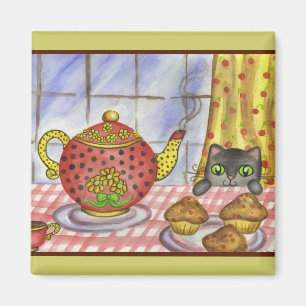 Théière de chaton mignon aimant cadeau de cuisine
