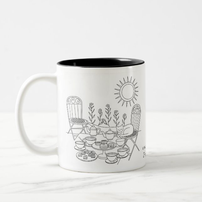 Théière de jardin avec mug chat endormi (Gauche)