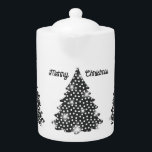 Théière de Noël avec arbre pointillé en noir et bl<br><div class="desc">Joyeuse théière de Noël en noir et blanc avec un arbre de Noël pointillé aux faux étincelles. Merci à Hungryjpeg pour certains des éléments du design.</div>