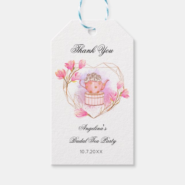 Théière Rose Gold Pink Tea Party Étiquette Cadeau  (Devant)