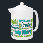 Théière turquoise et vert Inspiration Words<br><div class="desc">Une tasse couverte de mots positifs et d'expressions qui promeuvent la paix,  la gratitude,  le bonheur et une attitude positive ! Tasse correspondante disponible !</div>
