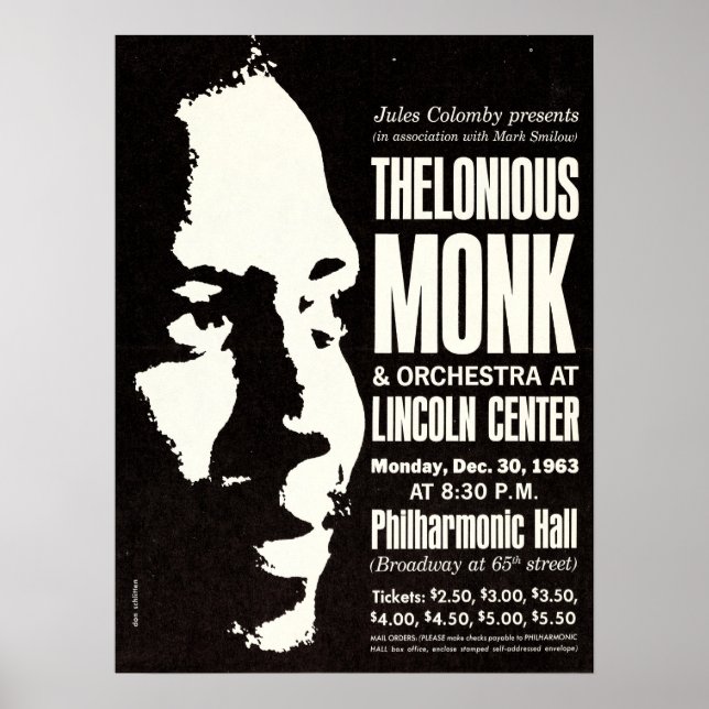 Thelonious Monk 1963 New York City Concert Poster (Devant)