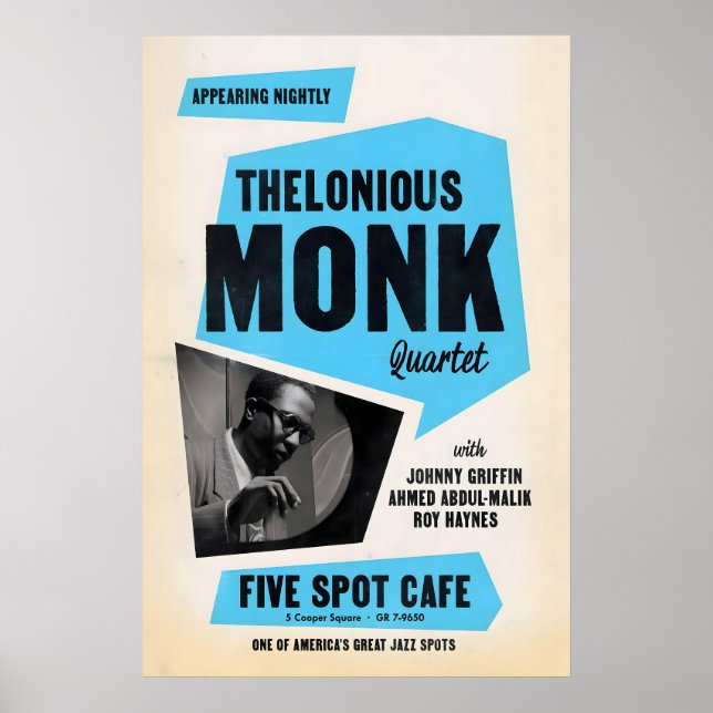 Thelonious Monk - affiche de jazz de Johnny Griffi (Devant)
