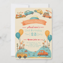 Thème anniversaire de enfant automobile Invitation