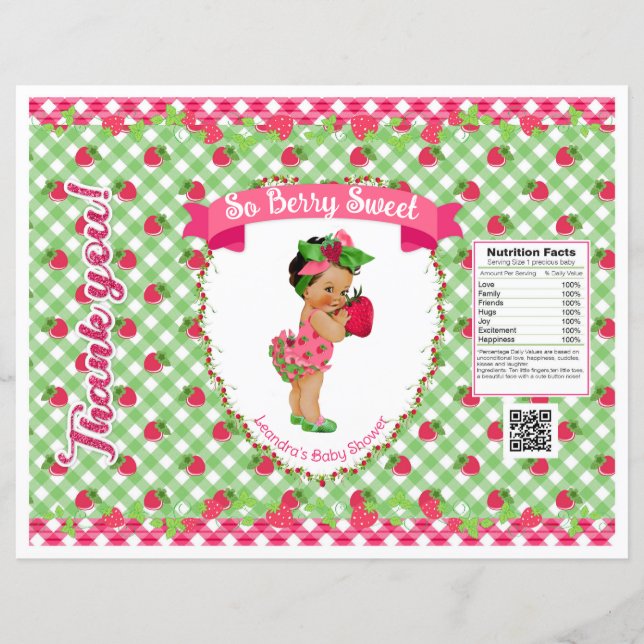 Thème Bébé Fraise Sac à Puce Gingham Vert Rose (Devant)