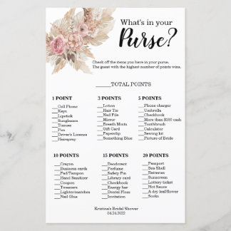 Thème Boho What's In Your Purse Shower Game