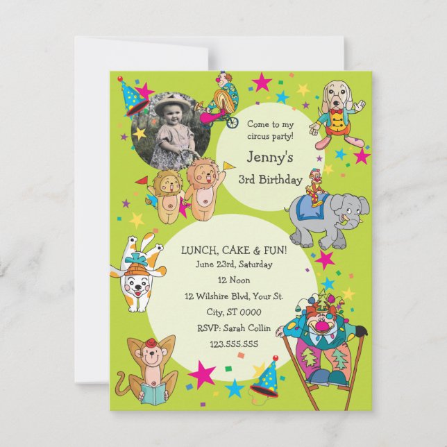 Thème Cirque Invitation pour les enfants à la fête (Devant)