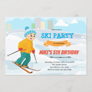 Thème d'anniversaire du ski de garçon Invitation