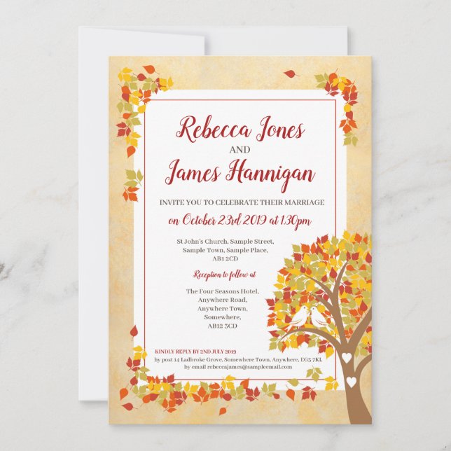 Thème d'automne faire-part de mariage, Invitation  (Devant)