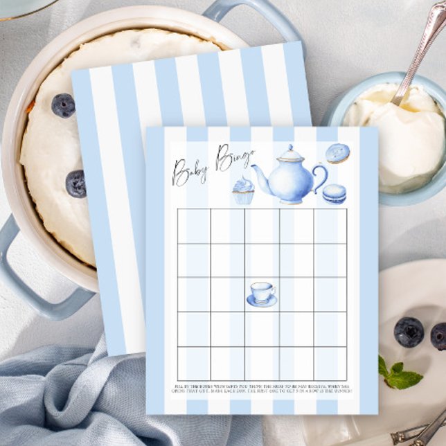 Thème de fête à thé bleu - Jeu de Bingo bébé (Créateur téléchargé)