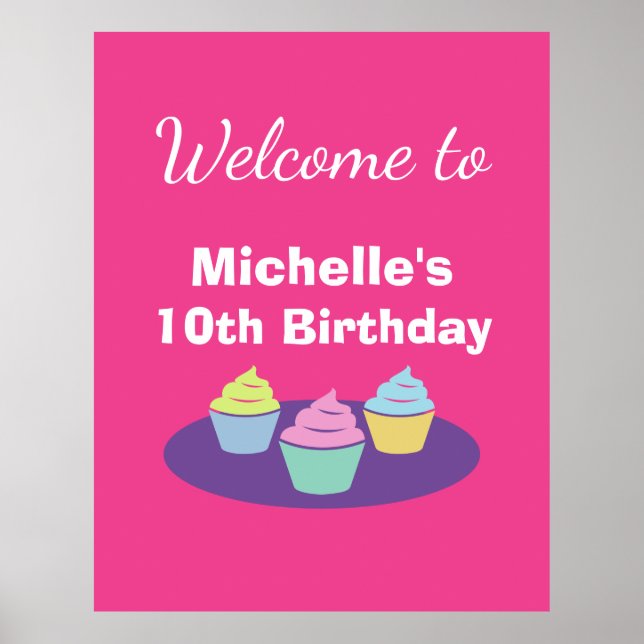 Thème de fête d'anniversaire Cupcake affiche de bi (Devant)