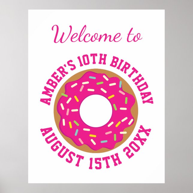 Thème de fête d'anniversaire gâteau donut affiche  (Devant)