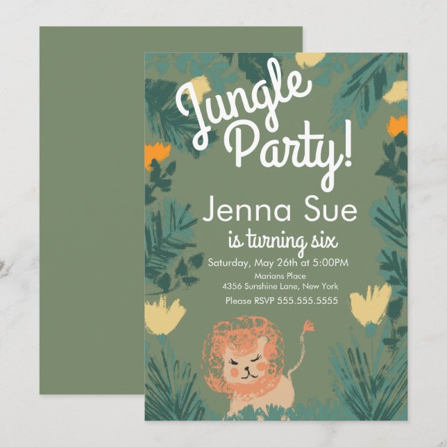Thème de fête d'anniversaire safari art jungle lio (Devant / Derrière)