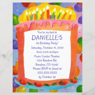 Thème de gâteau d'anniversaire invitations de fête