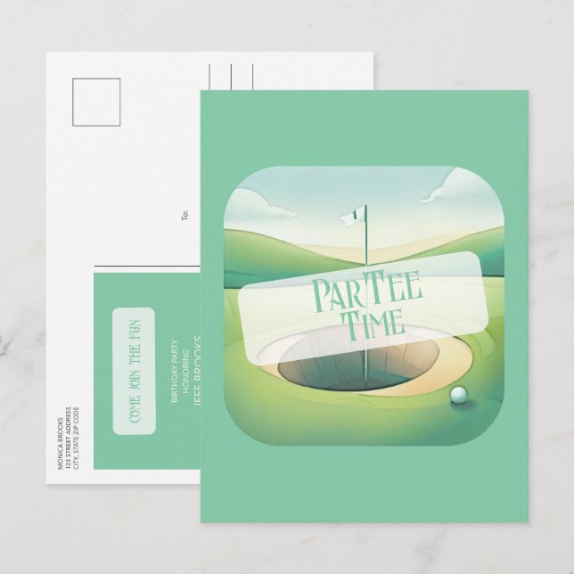 Thème de golf Anniversaire Invitation Carte postal (Devant / Derrière)