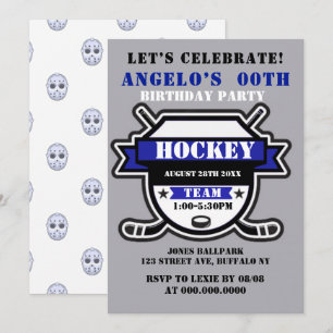 Thème de hockey bleu Invitations de la fête d'anni