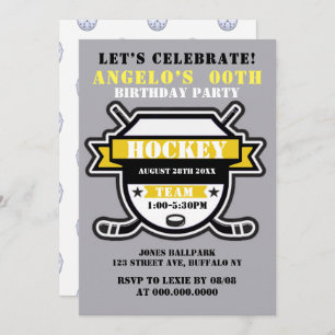 Thème de hockey Jaune Invitations de fête d'annive